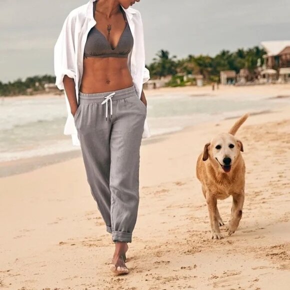 Athleta Women’s Linen Pull-On Jogger Pants Light Gray Size 4 - Picture 2 of 11